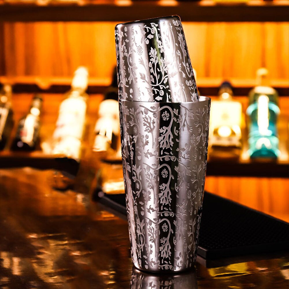 Unweighted Boston Cocktail Shaker Bar Shaker With Etched Pattern Bar Cocktail Shaker Tin Set - 800ml &amp; 500ml