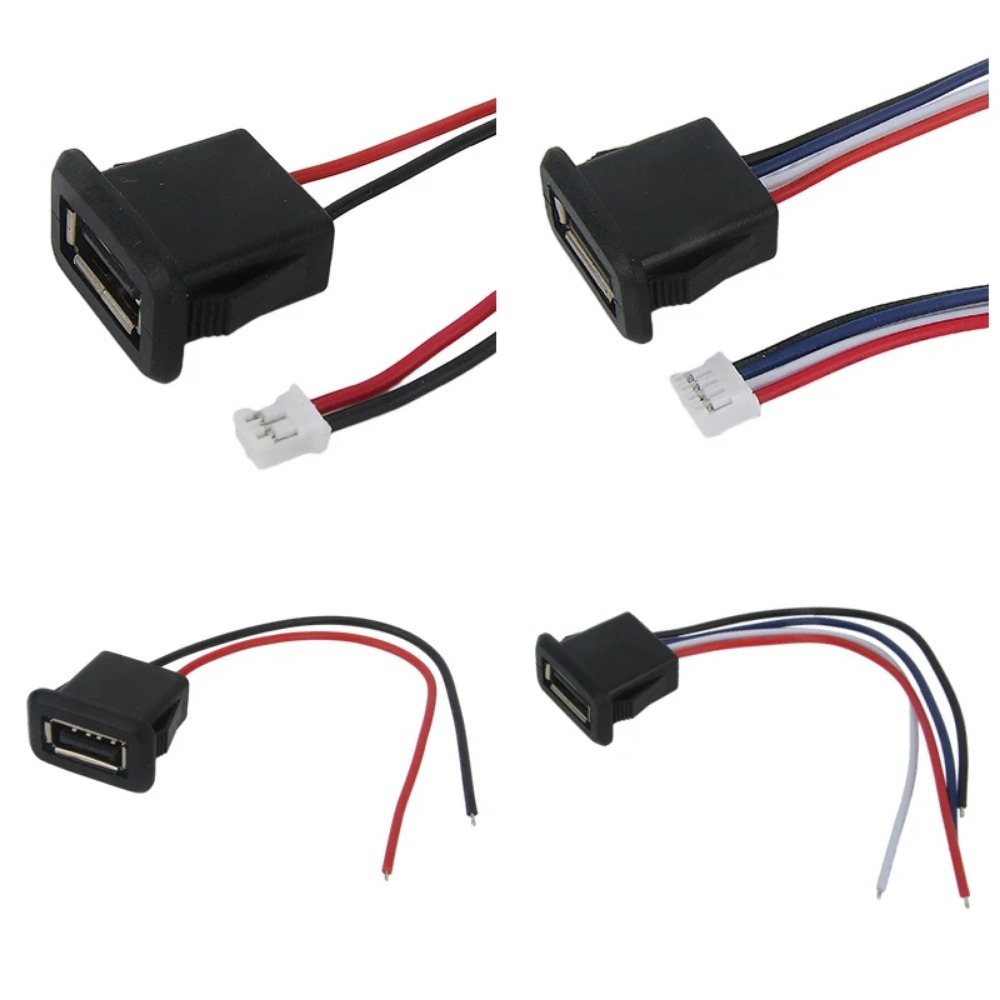 Conector de puerto de carga hembra USB 2,0 de 2/4 cables, conector de puerto de carga de 2 pines y 4 pines con Cable PH2.0, terminales eléctricos, enchufe de cargador USB