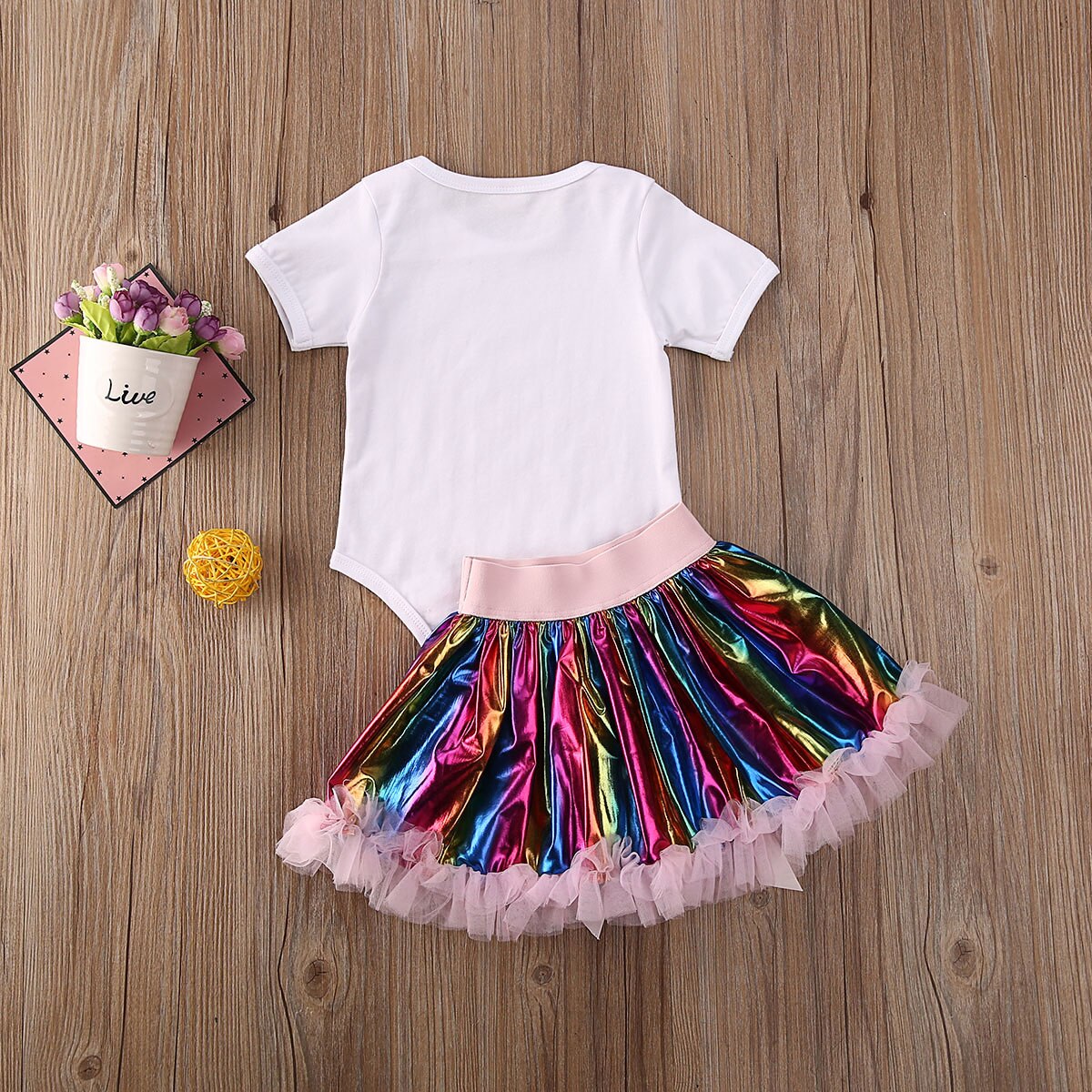 Ropa para niños transpirable bebé recién nacido letra impresa manga corta mameluco falda colorida conjunto bebé niñas mono falda tutú