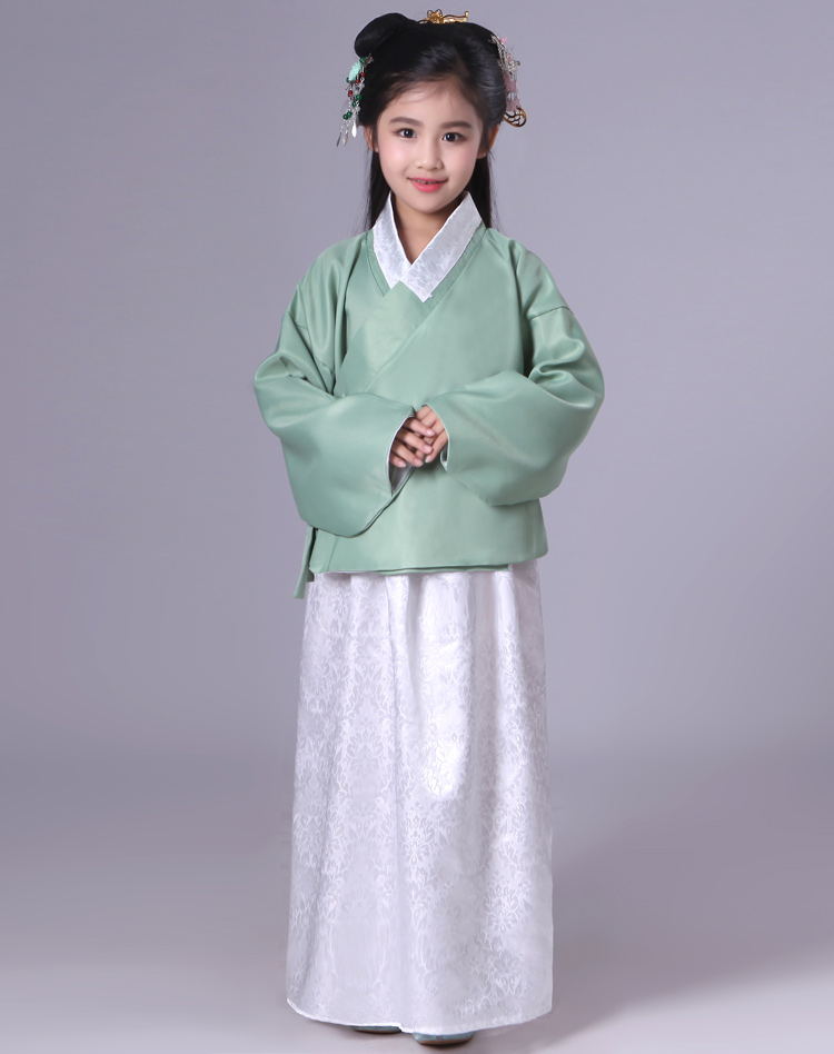Traje tradicional chino para niños, uniforme escolar antiguo para niñas, blusa + vestido para niños, disfraz de cosplay para bailar en grupo: S