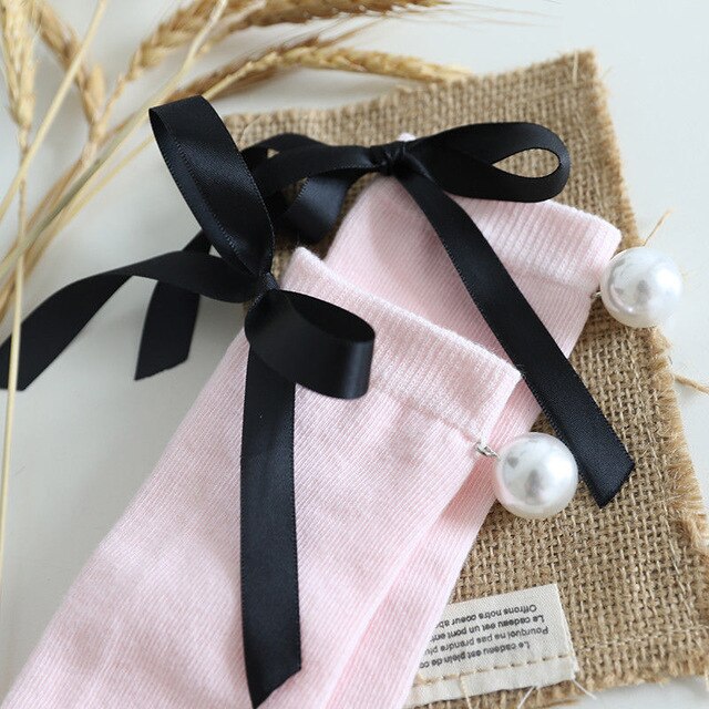 Baby Kid Girl Bowknot Pearl Stocking Solid Cotton Pantyhose Stockings Autumn Winter Princess Warm Tights 0-7Y: Roze / M