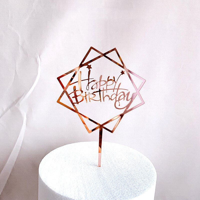 1 Piece Acrylic Cake Topper Rose Gold Cake Topper Happy Birthday Party Year Decoration Family Party Supplies Cake Topper: 6
