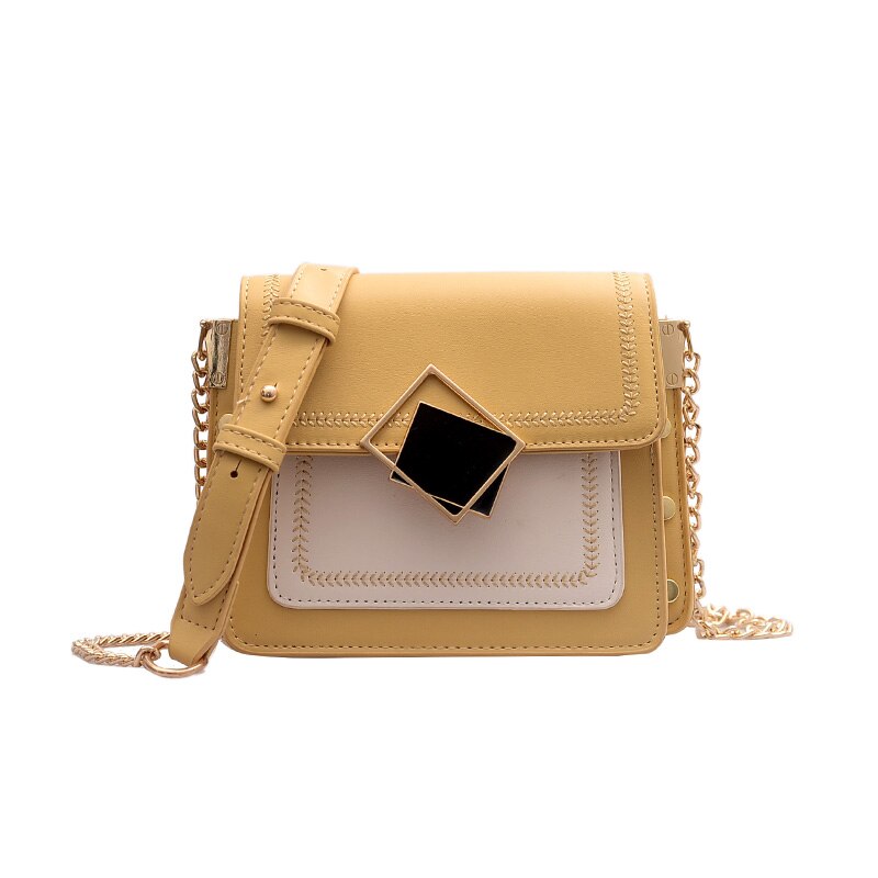 Chain Pu Leather Shoulder Bags for Women Small Crossbody Simple Special Lock Female Travel Handbags: A - Yellow