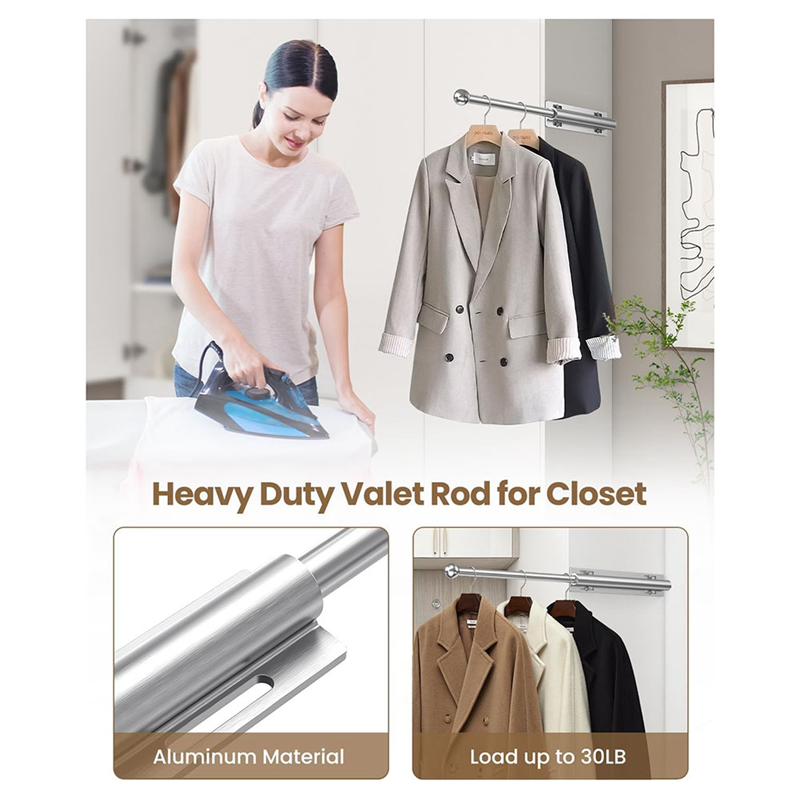 BAAR-Closet 12 Inch Valet Rod With 4 Hooks Pull Out Clothes Hanger Slide Out For Closets