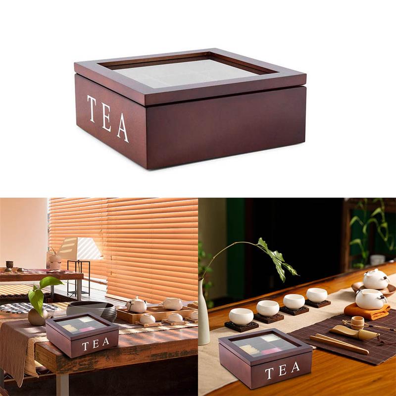 Wooden Tea Box 9 Compartments Storage Container Wood Store Eco-Friendly Multifunctional Container Case