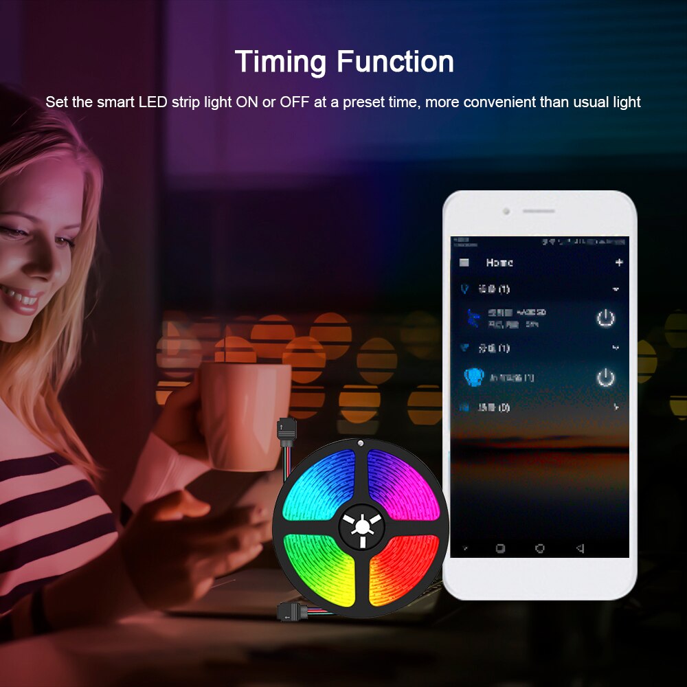 RGB LED Strip Lights IR Remote Control Wi-Fi Controller Smart APP Voice Control Timer Color Changing 5050 LED Lights for Party