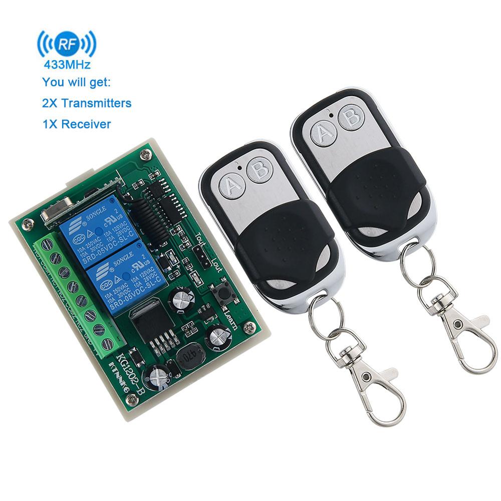 Dc12v 2ch rf trådløs fjernbetjeningskontakt 2- knap sender + modtager 433 mhz velegnet til garage, adgangskontrol: Sæt 2
