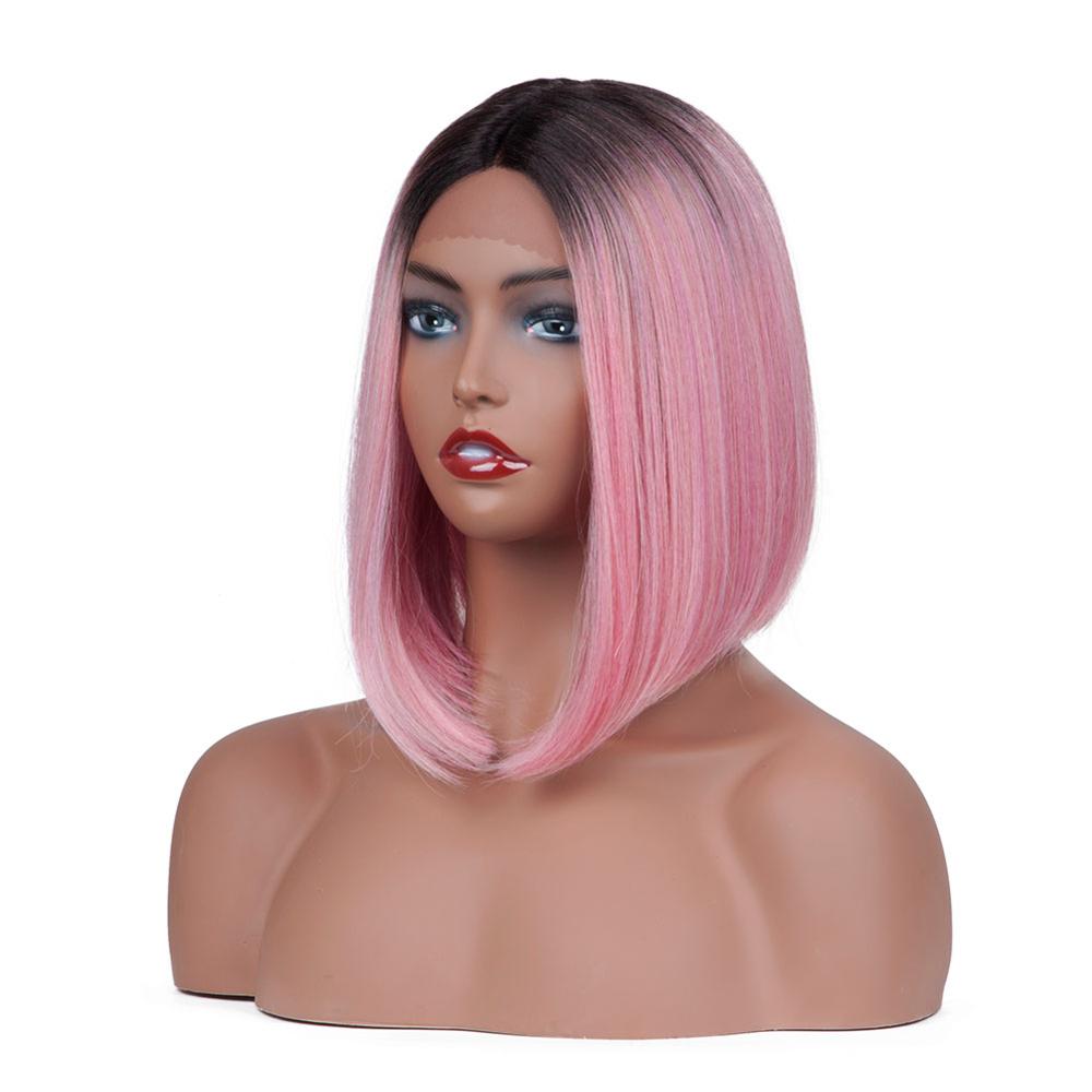 Straight Heat Resistant Bob Synthetic Wigs: Pink