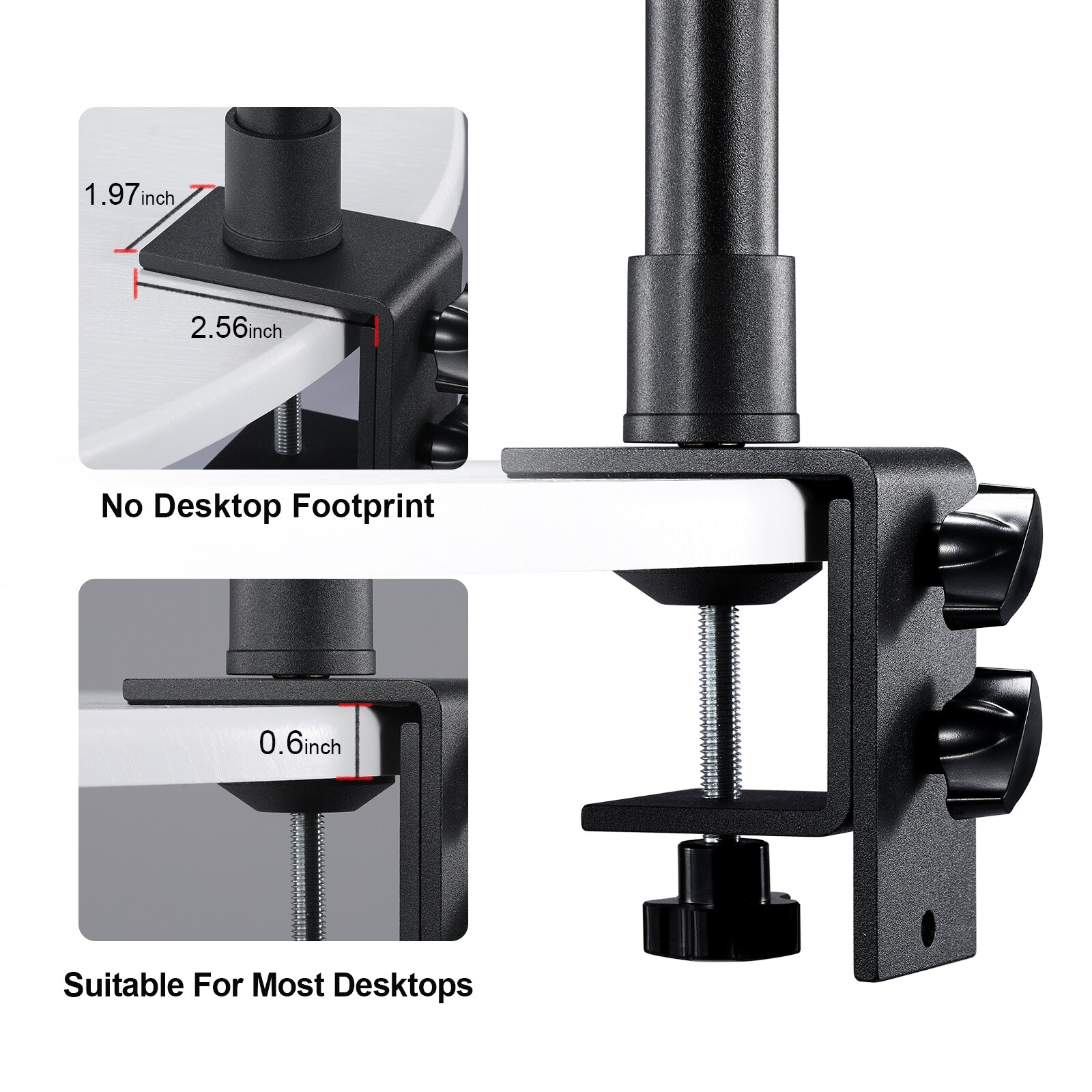 Desktop C-clamp Light Stand with 360 Rotatable Ball Head 1/4 inch Screw, Adjustable Aluminum Holder for Ring Light Camera Video