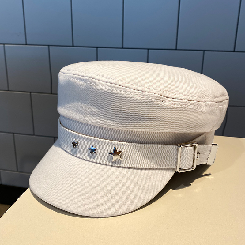 Béret femme noir étoile chapeau printemps et automne hiver britannique rétro nouvelle mer Style militaire coréen casquettes mère chapeaux: WHITE