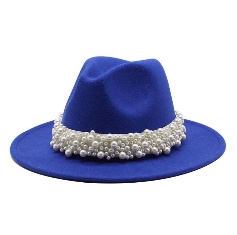 femmes hommes feutre Fedora chapeaux décontracté hommes femmes Imitation perle ruban bord Trilby formel casquette de fête