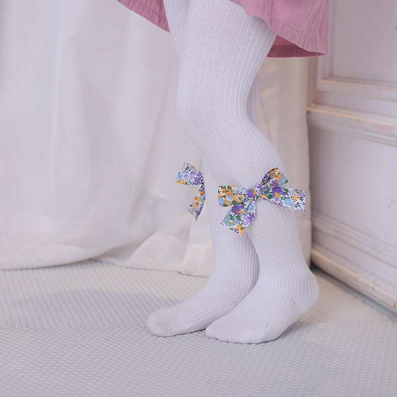 Small Floral Bowknot Baby Girls Tights Spring Soft Cotton Newborn Infant Pantyhose Kids Children Stocking For Girls Dance