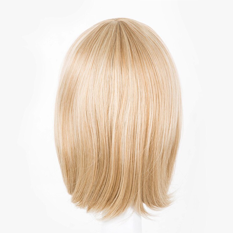 Fei-show korte golvende blonde pruik synthetische hittebestendige vezel vrouwen vrouwelijke peruca perruque peruk schuin hellend pony haarstuk