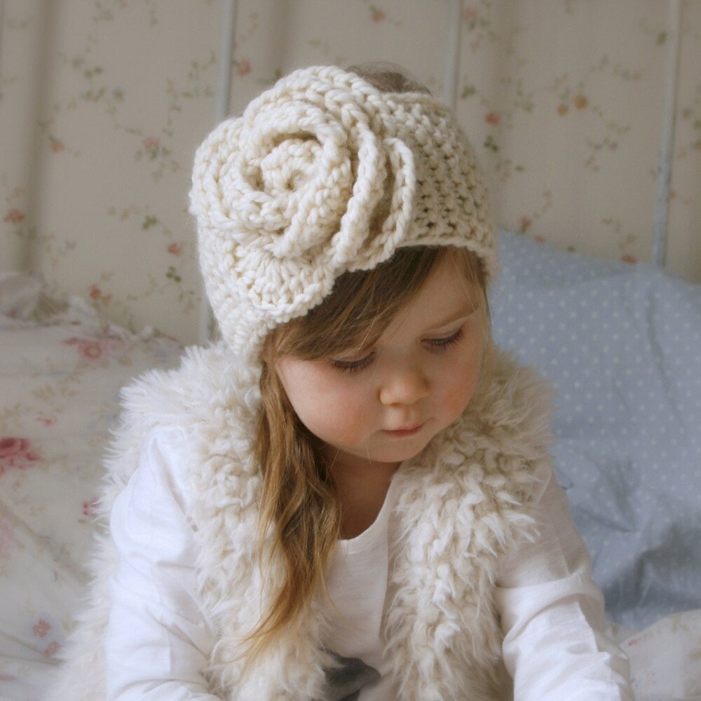 Nouvelle doux bébé hiver garder au fleur tricot laine infantile enfants fille bandeau phtographie accessoires bébé cheveux accessoires