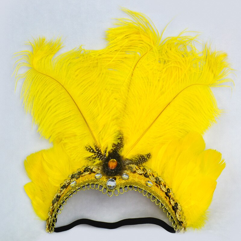LED Glowing Feativel Hairband Female Feather Headband Hair Accessories Headdress Halloween Decoration Crown Neon Party: yellow / light up