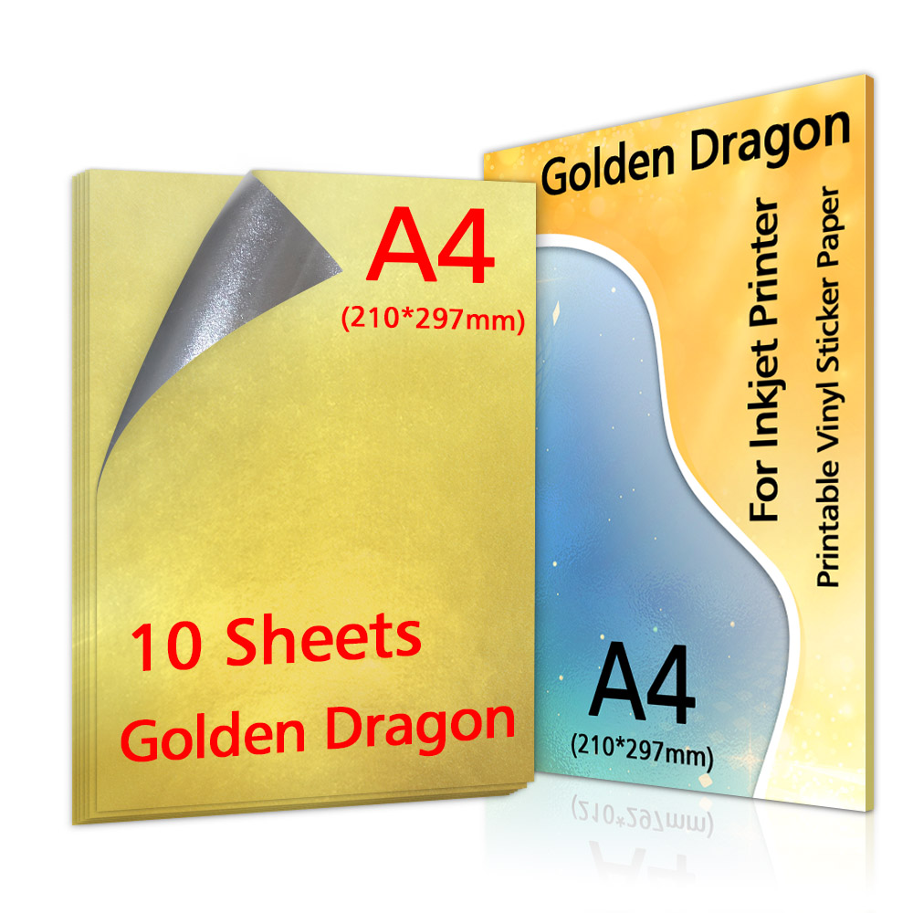 10/20/30/40/50/100 Sheets Transparant Printable Vinyl Sticker Papier A4 Waterdichte Zelfklevende kopieerpapier Voor Inkjet Printer: 10-Golden Dragon