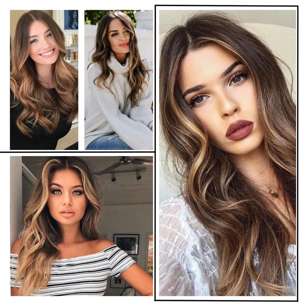 Peluca AZQUEEN largo ondulado para mujer, pelucas de pelo Natural con parte lateral, pelucas sintéticas Ombre de platino/Rubio/pelucas negras resistentes al calor para mujer