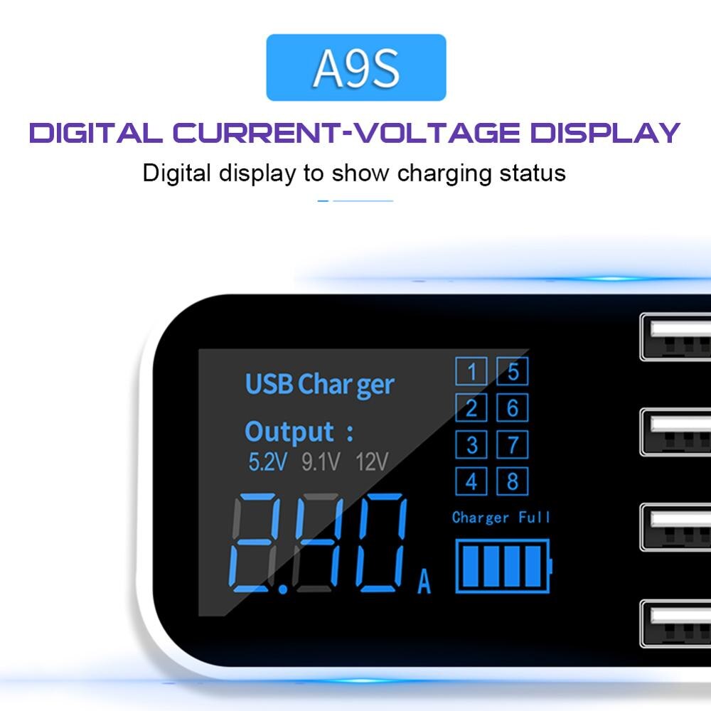 Multi-Port Usb Charger Voor Auto 8-Poort Auto Aansteker Opladen Station Hub Met Lcd-scherm