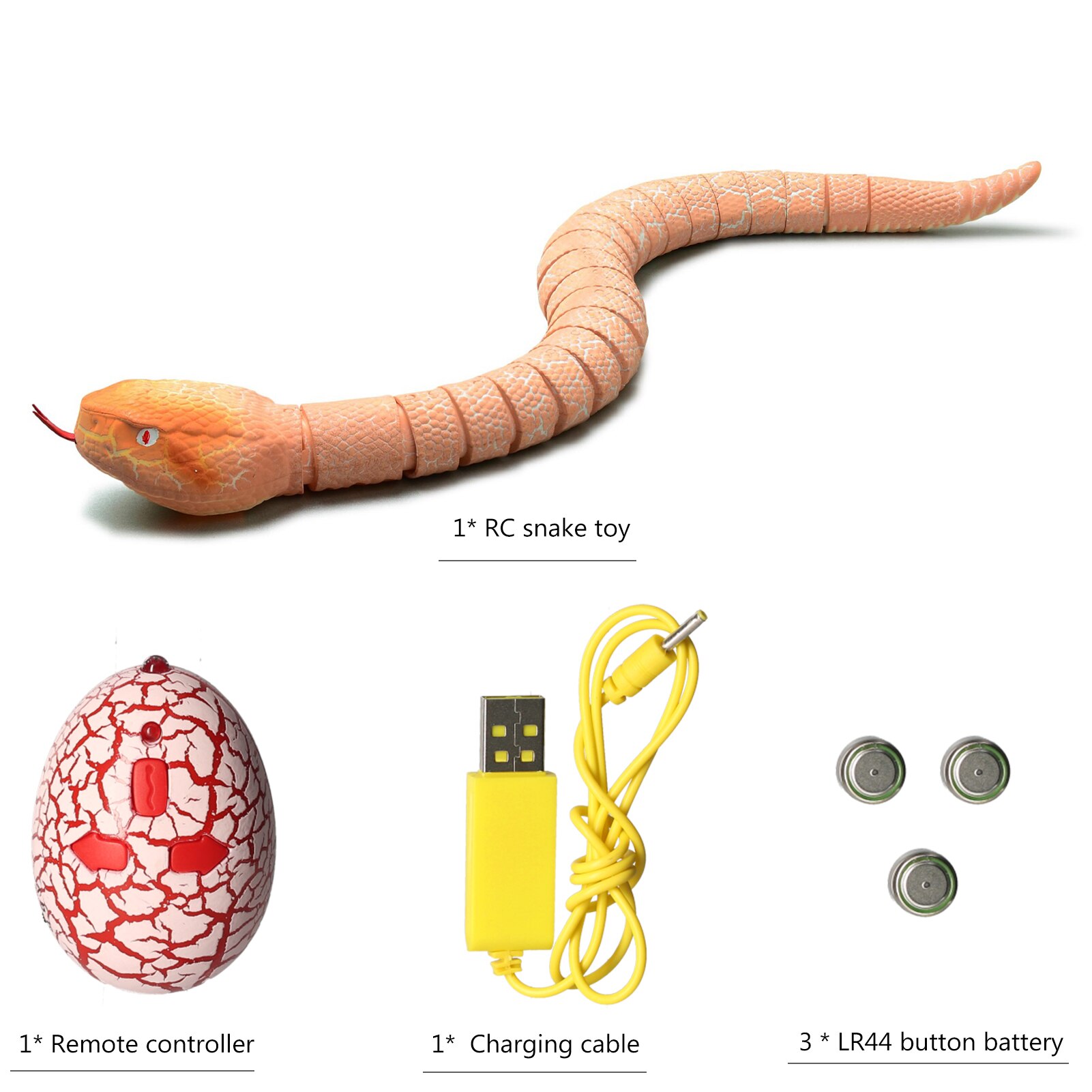 Novelty Rc Snake Viper Remote Control robot Animal Toy with USB Cable Funny Terrifying Christmas kids Children: Orange