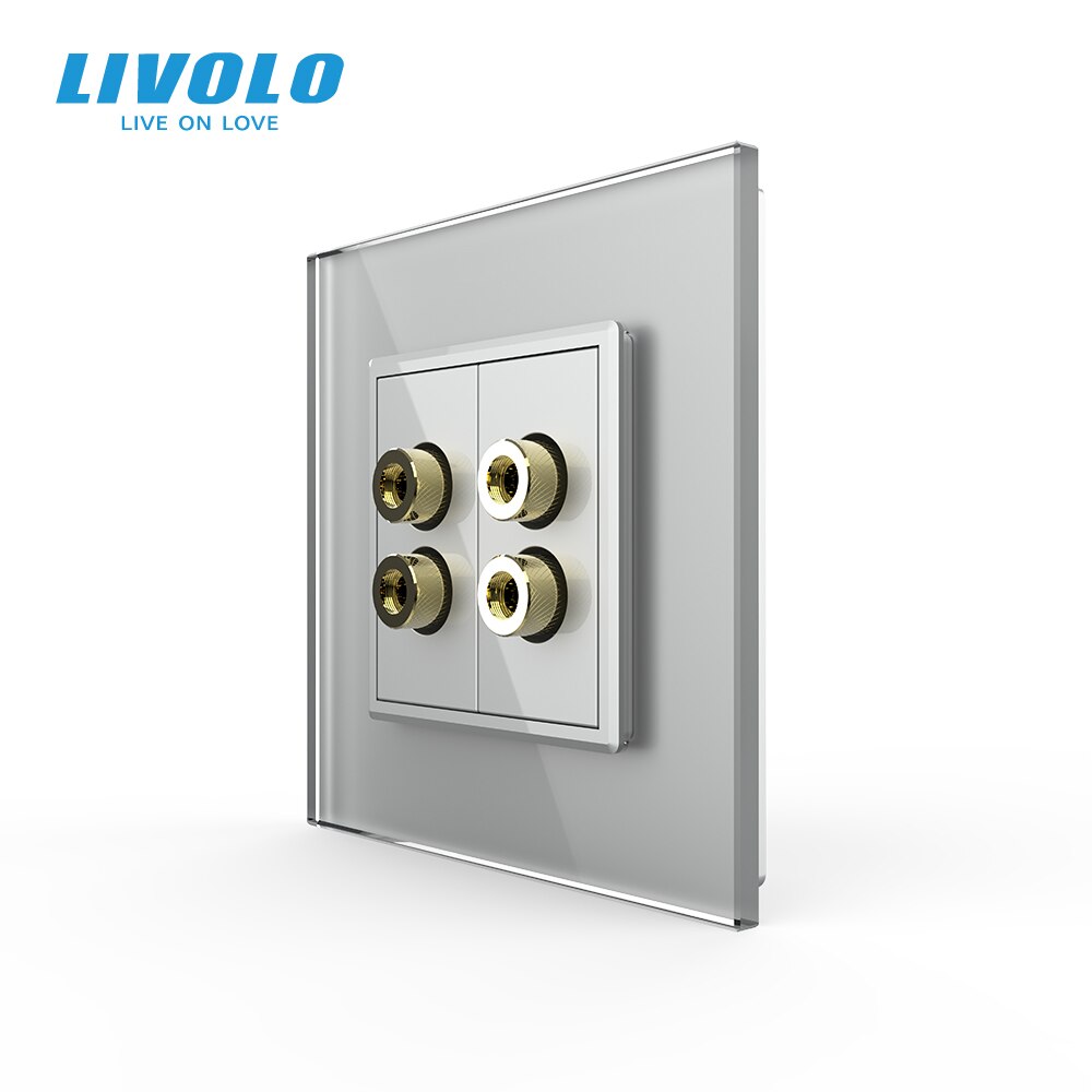 Livolo-enchufe de pared con Panel de cristal, enchufe de sonido estándar europeo: Double Grey