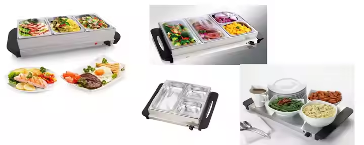 3 * 2.5L 2pans Stainless Steel Insulation Plate Food Warmer Insulation Furnace Pan Bain Marie Warming Pan