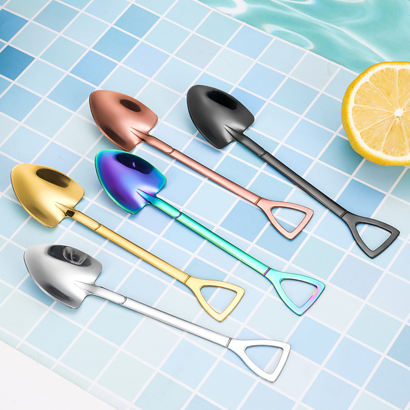 2PCS Coffee Spoon Cutlery Set Stainless Steel Retro Iron Shovel Ice Cream Spoon Scoop Spoon tea-spoon Tableware