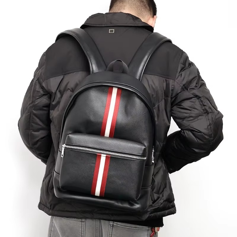 Casual Rugzak Heren Mode Gestreepte Reisrugzakken Grote capaciteit Laptoptas Zacht PU Lederen Rugzak Student Schooltassen