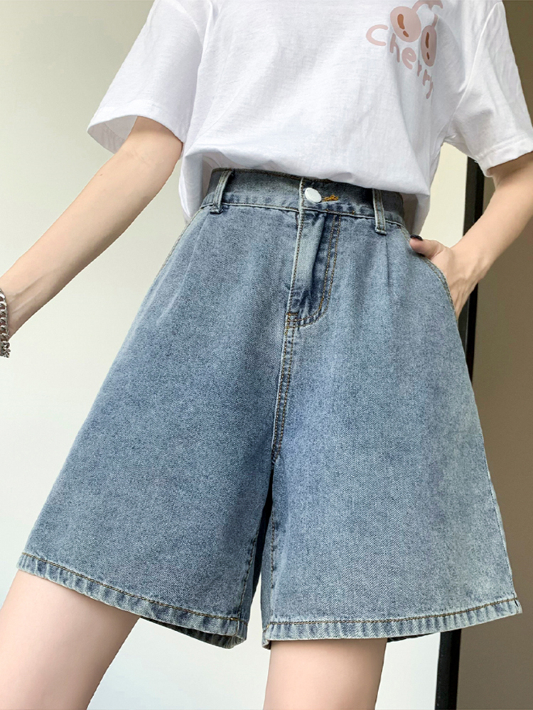 Casual streetwear sommar denimshorts kvinnor halvlånga lösa vida ben bermuda feminina 5xl 6xl stora jeans korta femmebyxor