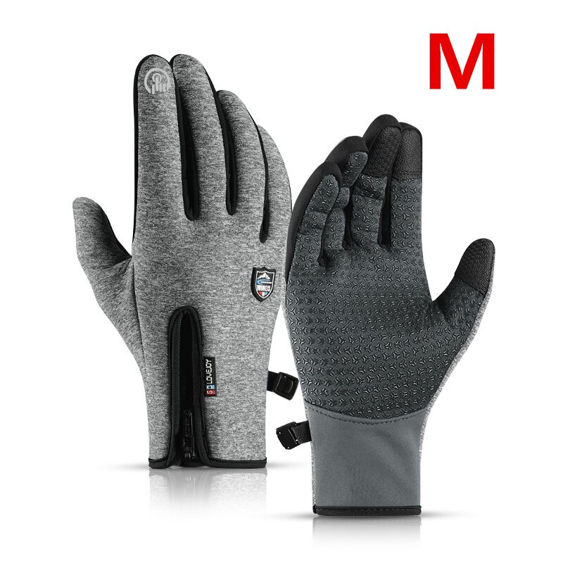 Xiaomi Outdoor Cycling Gloves Winter Warm Fleece Ski Full-finger Gloves Touch Screen Windproof Waterproof Glove for Women Men: Hemp Grey M