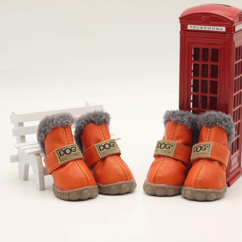Leather Dog Snow Boots Waterproof Chihuahua Pug Shoes Pet Supplies 4 Pcs/set Winter Pet Dog Shoes For Small Dogs Cats Super Warm