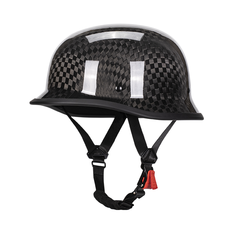 Gesmede koolstofvezel duitse soldatenhelm vintage cruise halfhelm heren motorhelm motorpedaal lichtgewicht: Zwart / Xl