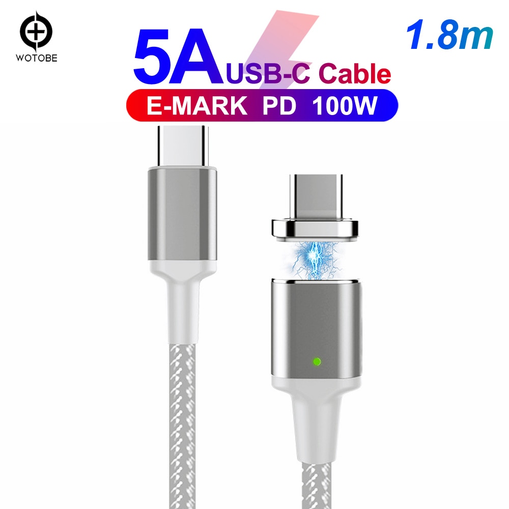 USB-C magnetische geweven snelle opladen data 1.8m 20 V/5A E-MARK PD100W/87 W/65 W /61 W/60 W/45 W/30 W kabel voor iPad/MacBook Pro/Ari laptop