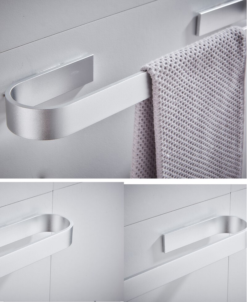 Handdoek Rail Rack Handdoek Houder Badkamer Handdoeken Rack Hanger Zwart Zilver Ruimte Aluminium Muur Opknoping Handdoek Bar Opslag Plank