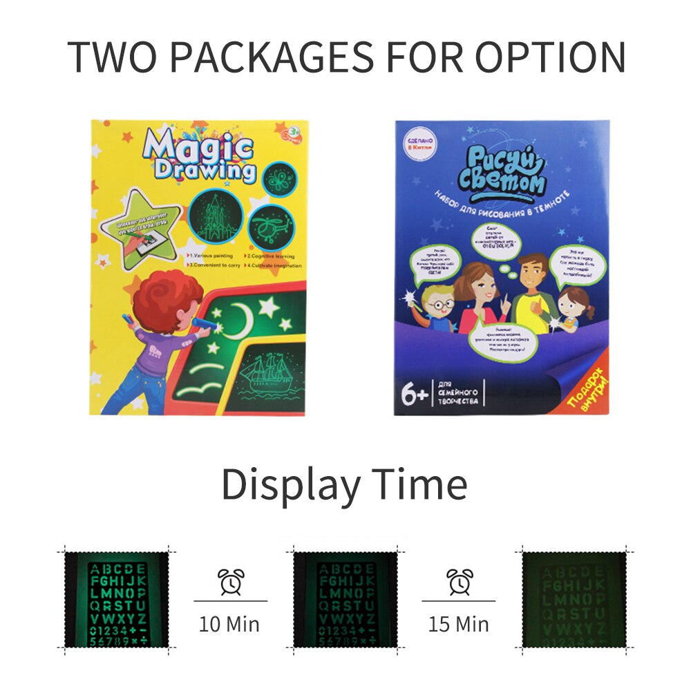 Fluorescent Drawing Board Tablet Light Drawing Pad Doodle Writing Board Glow in Dark with Fluorescent Pen Alphabet Stencil