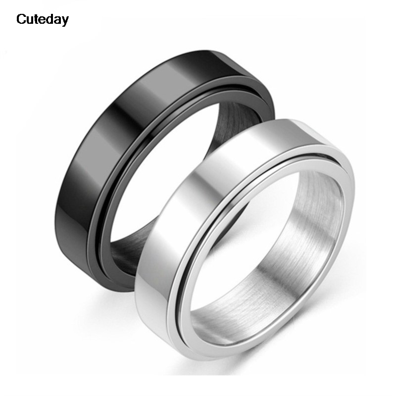 Anti Stress Anxiety Fidget Spinner Couple Rings For Lovers Rotating Stainless Steel Wedding Band Knuckle Rings Jewelry Anillo