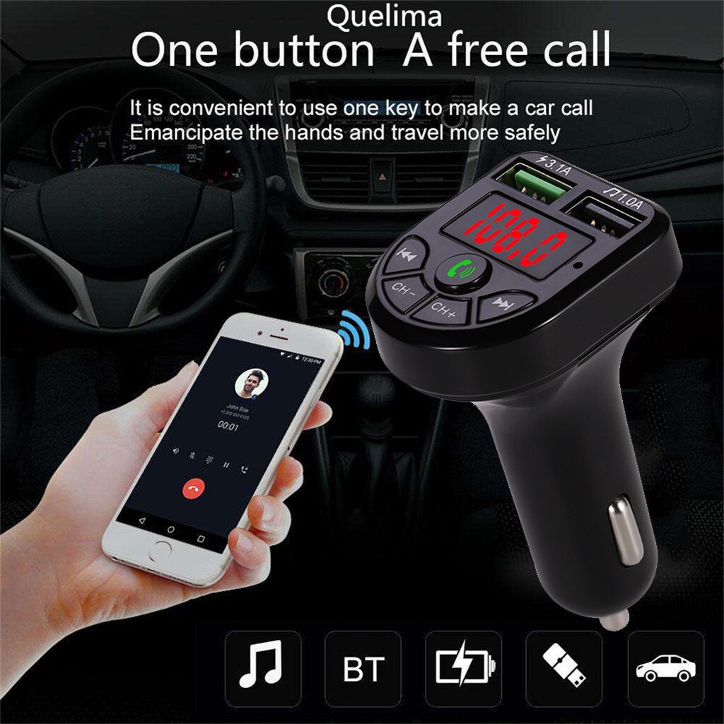 2 Port Car USB Charger Kit Bluetooth Mp3 Player FM Transmitter Wireless Radio Adapter Hands-free Calling Mobile Phone Chargers