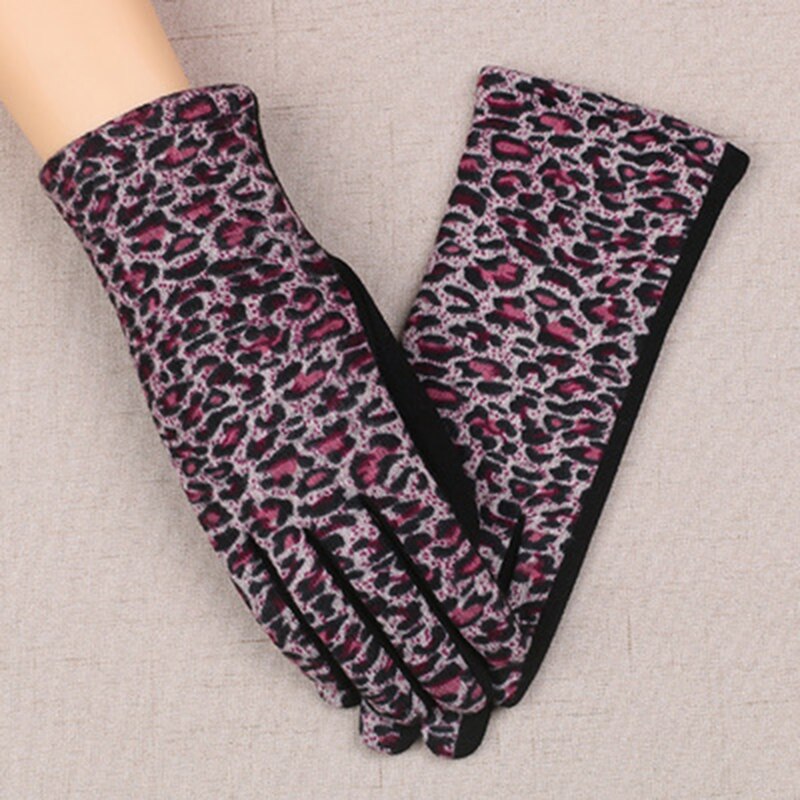 Kvinders vinter leopard handsker tynde kashmir varme fuldfinger touch screen handsker kvindelige uld varme  k11 #39: Rosenrød