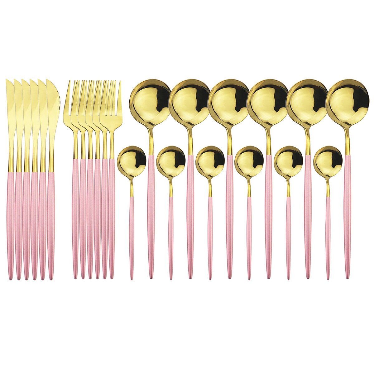 24Pcs Green Silver Cutlery Set Stainless Steel Dinnerware Set Knives Forks Spoon Dinner Tableware Set Kitchen Party Flatware Set: Pink Gold