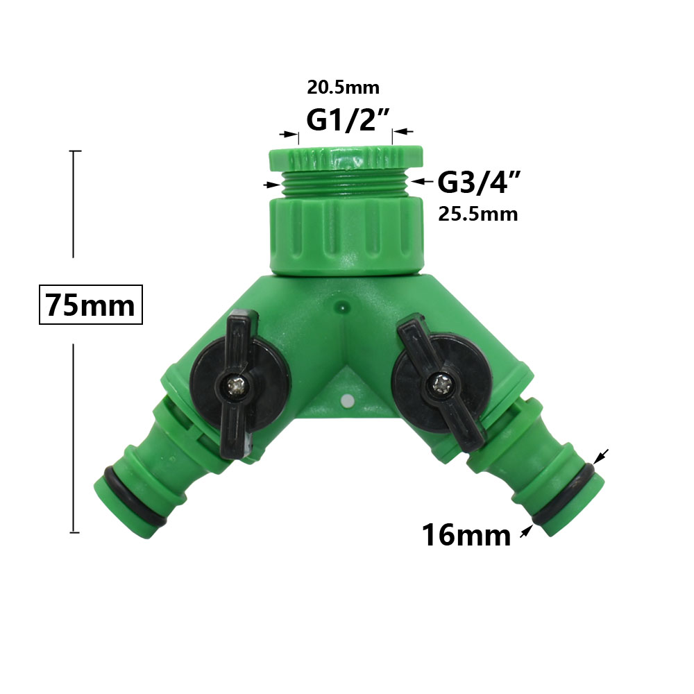 Garden Tap Water Splitter 1/2" 3/4" Female Thread 2-Way Garden Hose Y Type Watering Adjustable Switch Water Controller Valve: WHITE