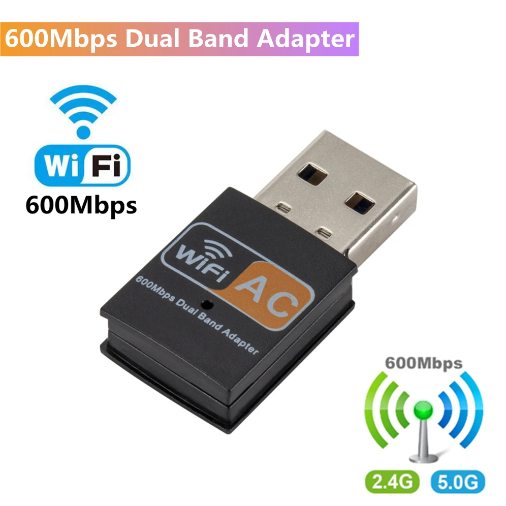GRWIBEOU USB WiFi Adapter 600Mbps 2.4GHz 5GHz WiFi Antenna Dual Band 802.11b/n/g/ac Mini Wireless Computer Network Card Receiver: black