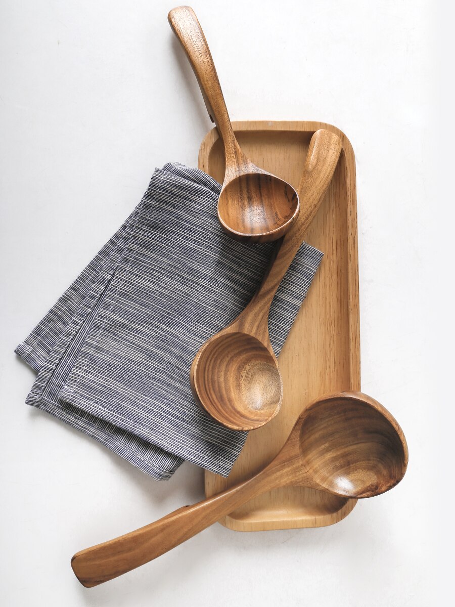 Teak Wood Long Spoon Hook Tablespoon Kitchen Wooden Soup Spoon