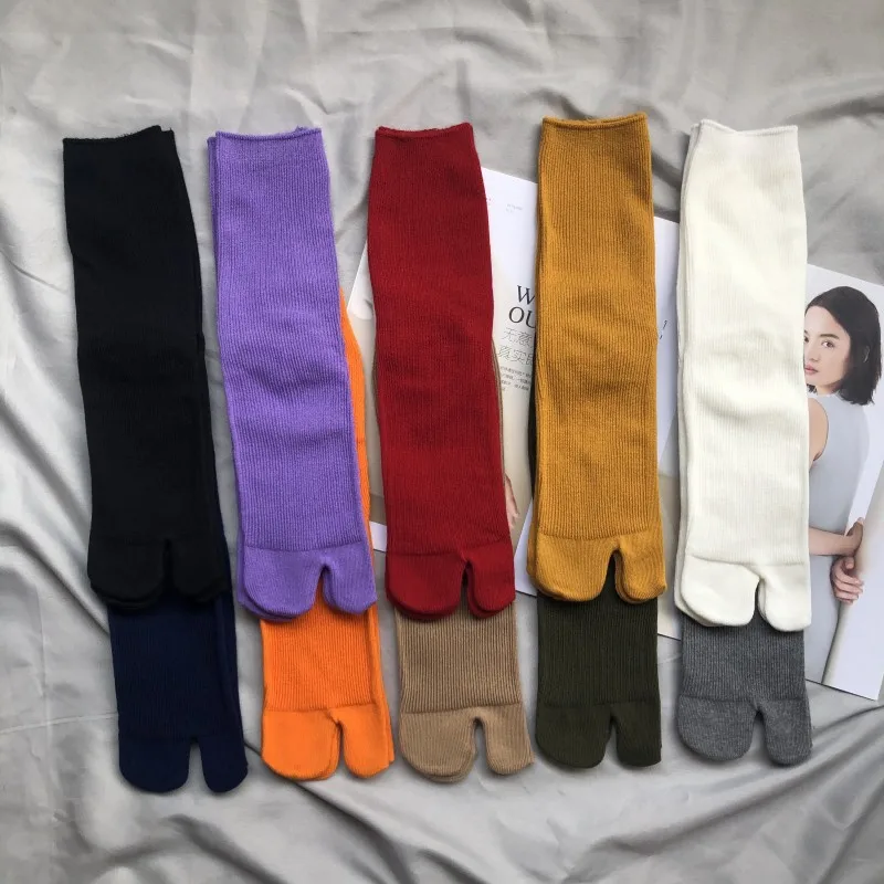 Calcetines de algodón peinado de con punta abierta, calcetines Unisex simples y cómodos de dos dedos, calcetines Tabi japoneses Harajuku para hombres y mujeres