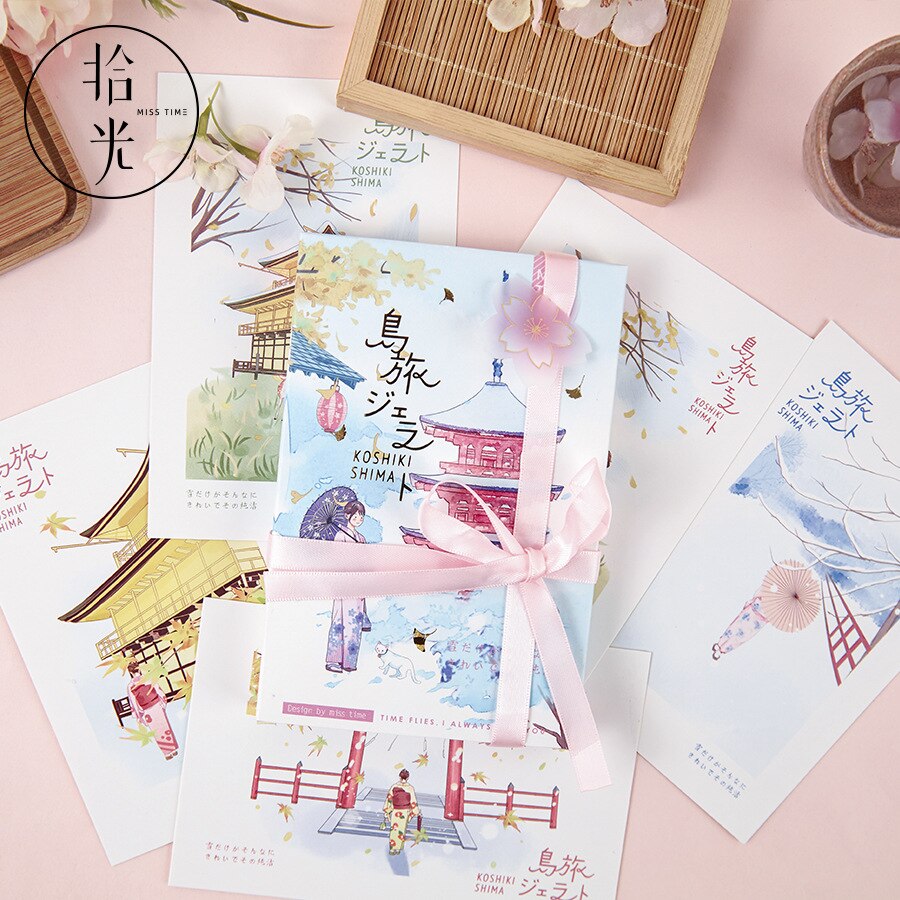30 unidades/juego de tarjetas postales creativas japonesas con ilustración, Serie de viajes de isla, tarjetas de felicitación, carta de cumpleaños, tarjeta de