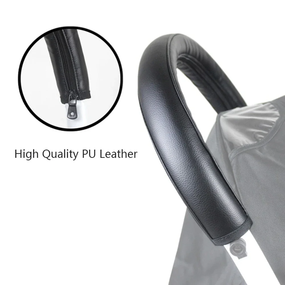 Accessoires de poussette pour bébé, housse pour accoudoirs en cuir PU avec fermeture éclair, étui de protection universel, housse pour poignée d'accoudoir de landau: Black