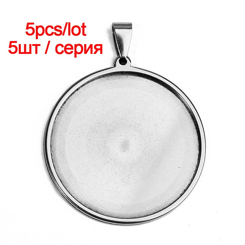 Cabujón con colgante de acero inoxidable, Base para camafeo, bandeja con bisel en blanco, suministros para joyería, , 20/35/40mm: 5pcs Steel Round / 30mm