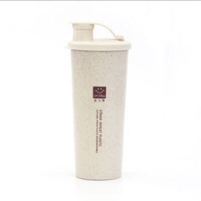 Bærbar Kopp av Hvetestrå - Med Lokk - 19x7.5cm - Krus til Kaffe, Te, Melk: beige