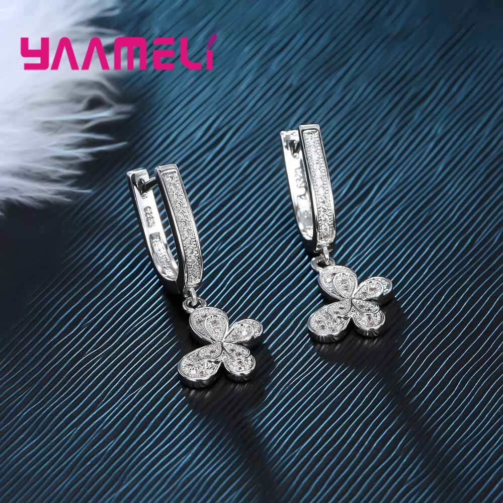 925 en argent Sterling ensembles de bijoux pour les femmes cubique zircone incrusté pavé papillon mariée collier boucles d'oreilles