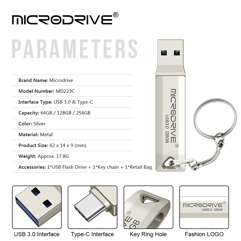 Usb3.0 flash drives TYPE-C pendrive 256gb 128gb cumpriau usb pen drive 64gb metal usb 3 0 vara usb de alta velocidade flash