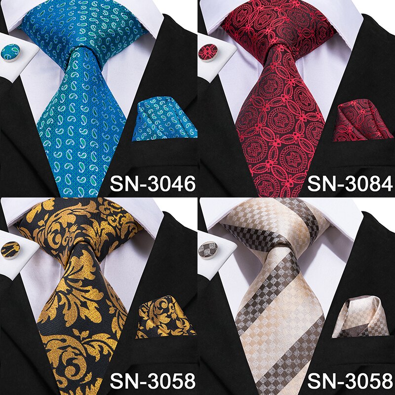 Hi-tie mænd slips silke slips business guld slips og lommetørklæde manchetknapper sæt jakkesæt bryllupsfest gul mænd slips sæt