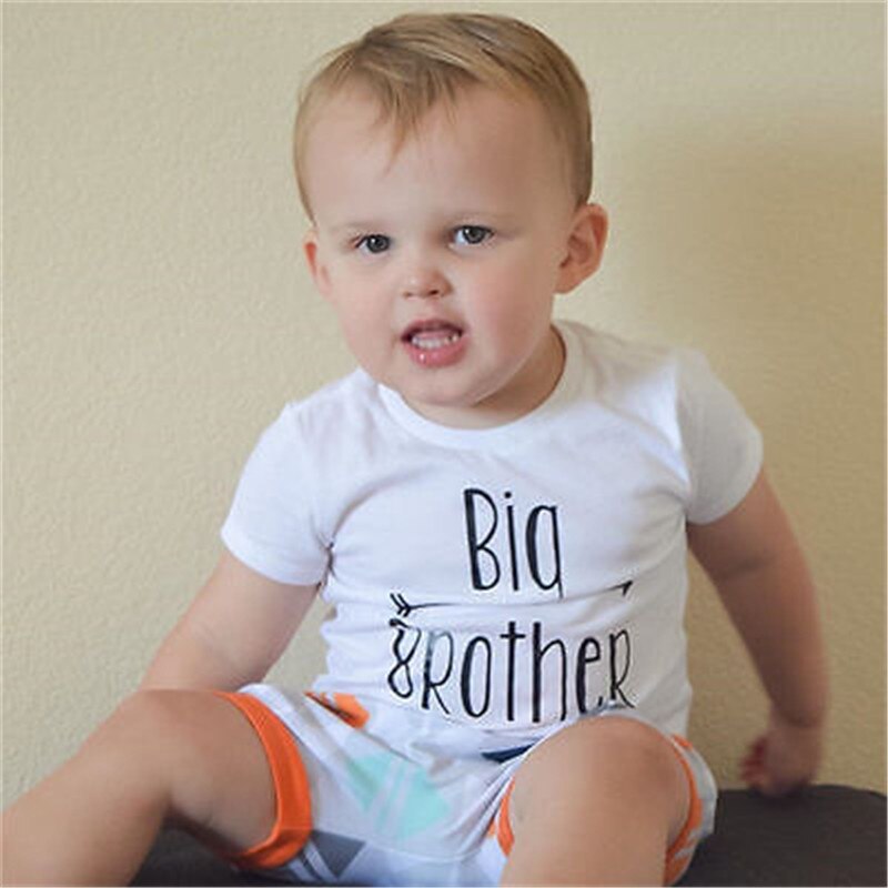 Bomuld lille storebror familie matchende drengetøj baby drenge bogtryk romper bodysuit kortærmet t-shirt
